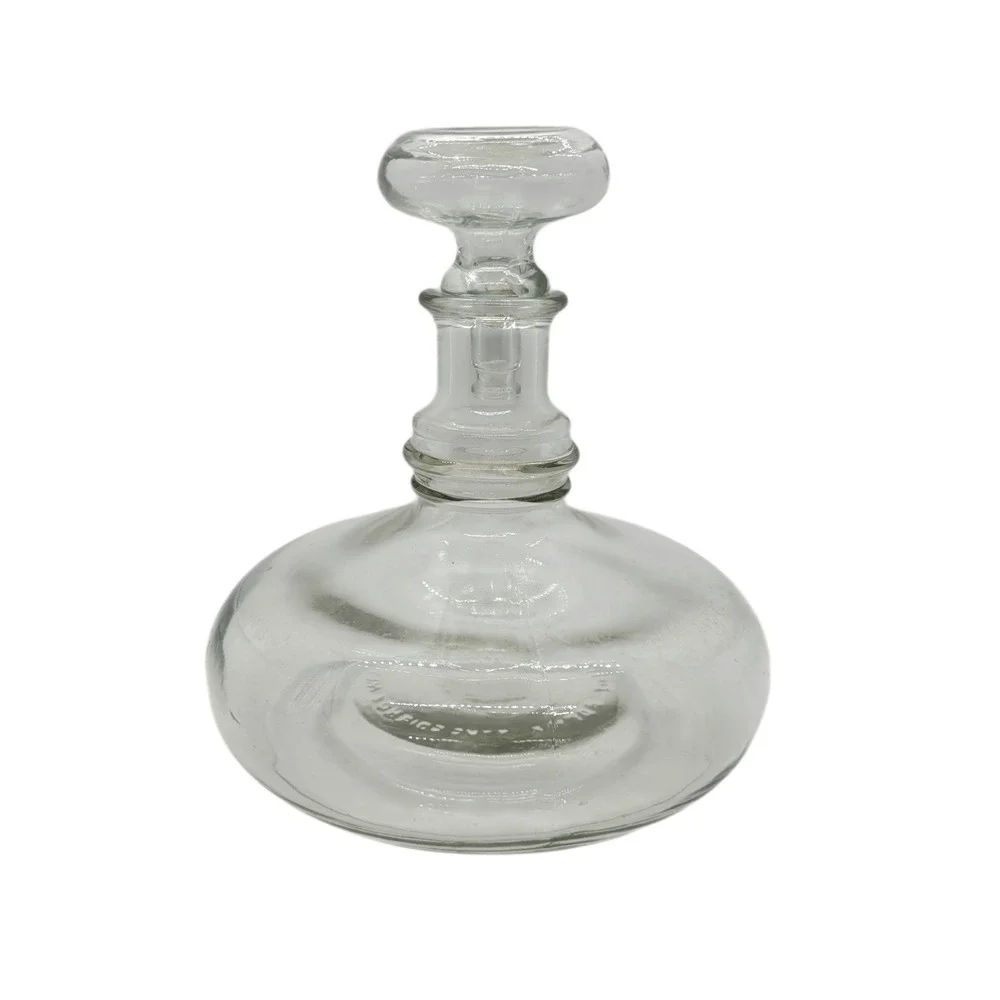 Vintage Clear Glass Decanter with Stopper Wide Base Barware 7.5 Inch